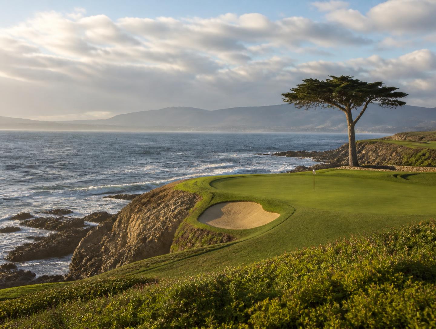 Coastal golf green above the Pacific at Pebble Beach